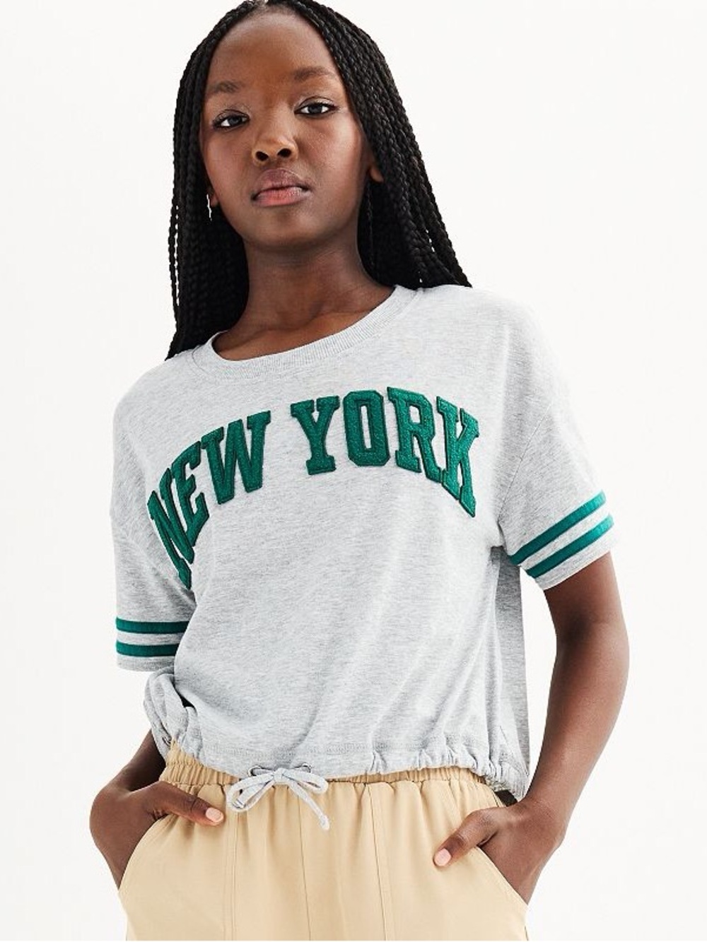 Limited Too Grey 'New York' Short Sleeve Drawstring Tee